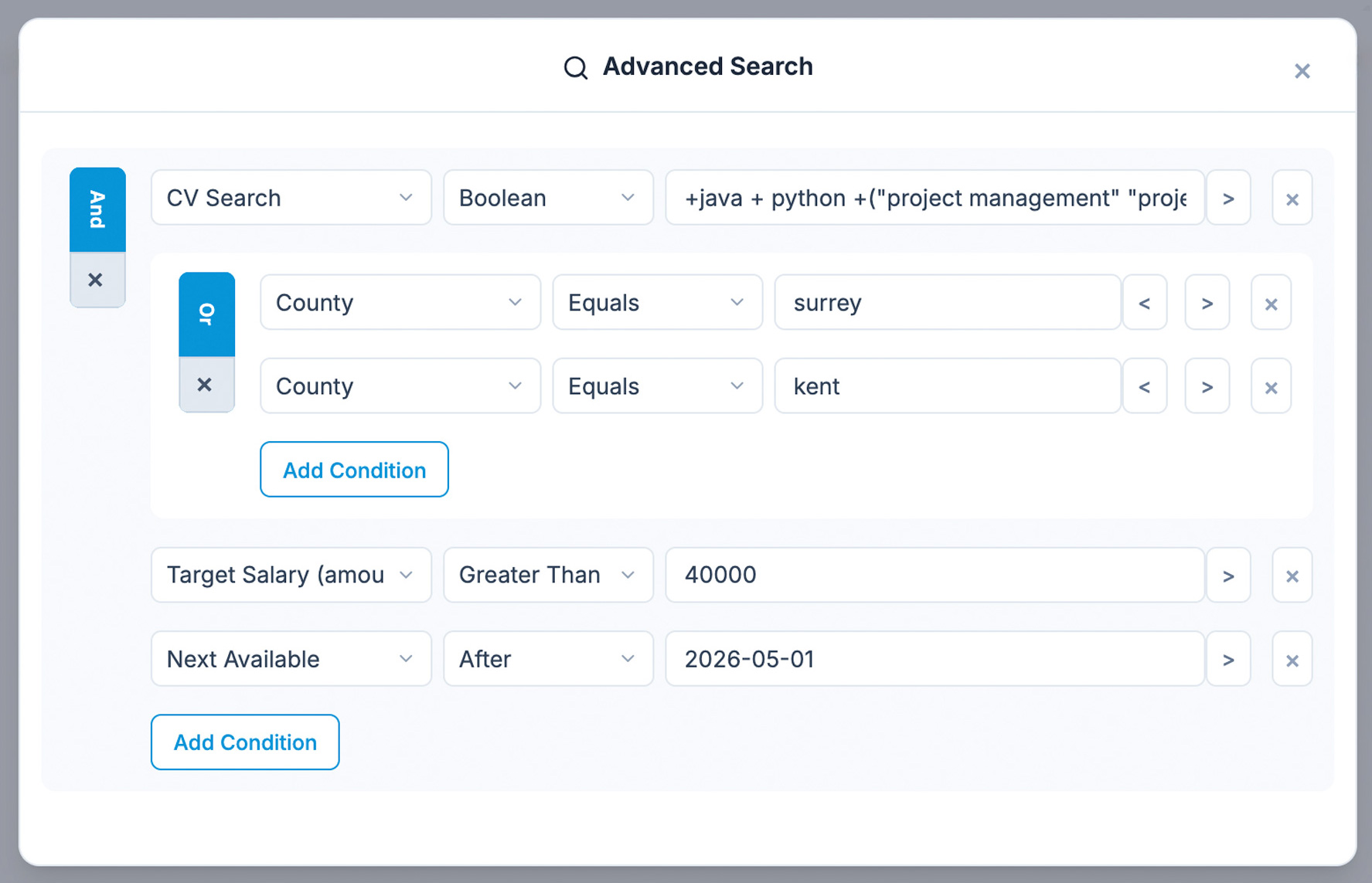Advanced search builder