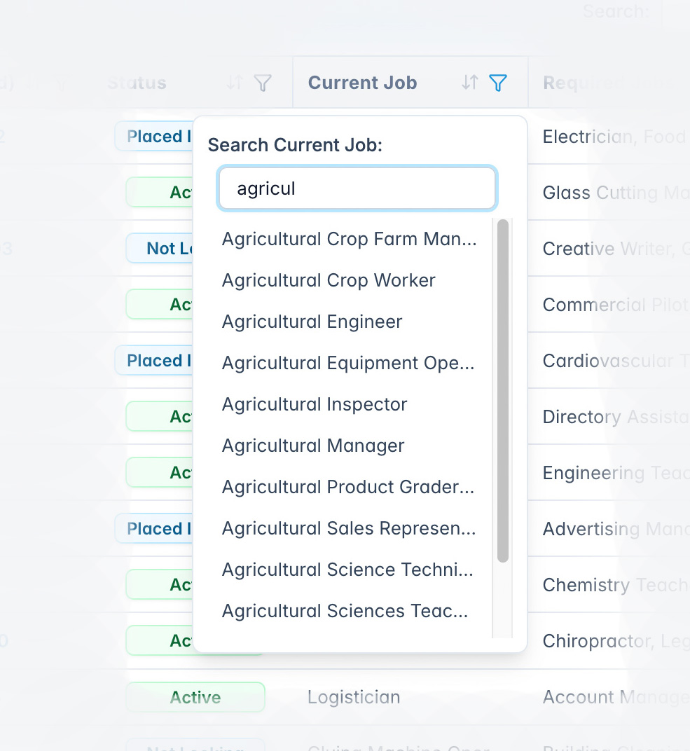 Filtering and sorting columns