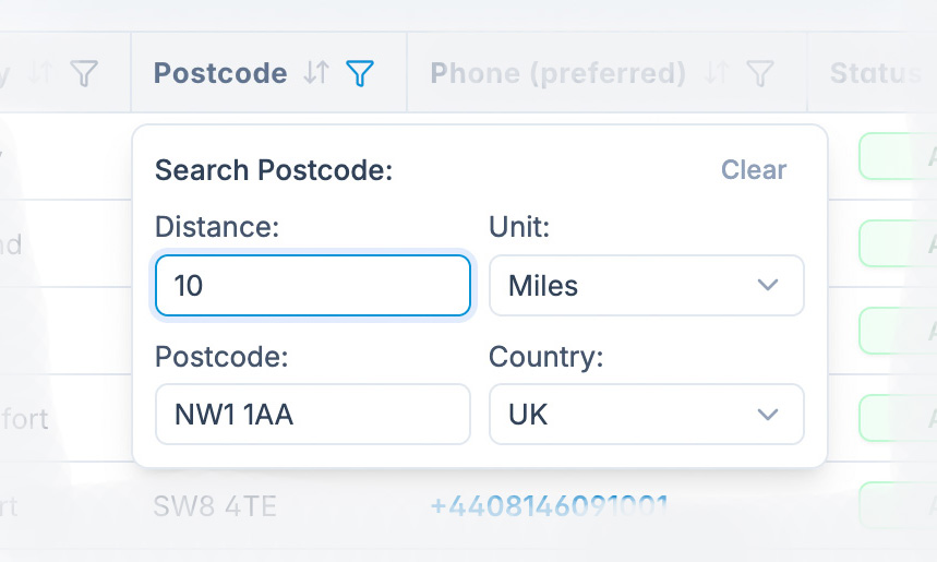 Postcode radius search
