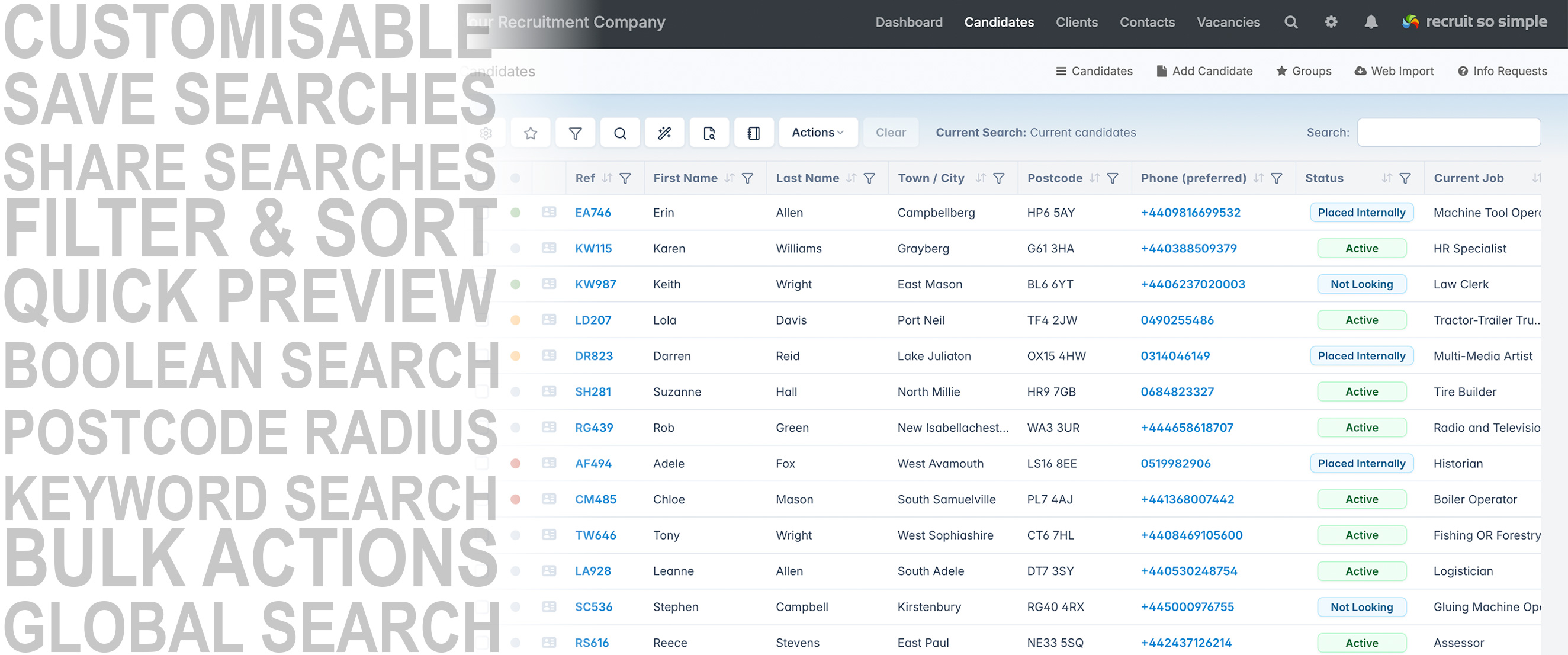 Streamlined candidates grid