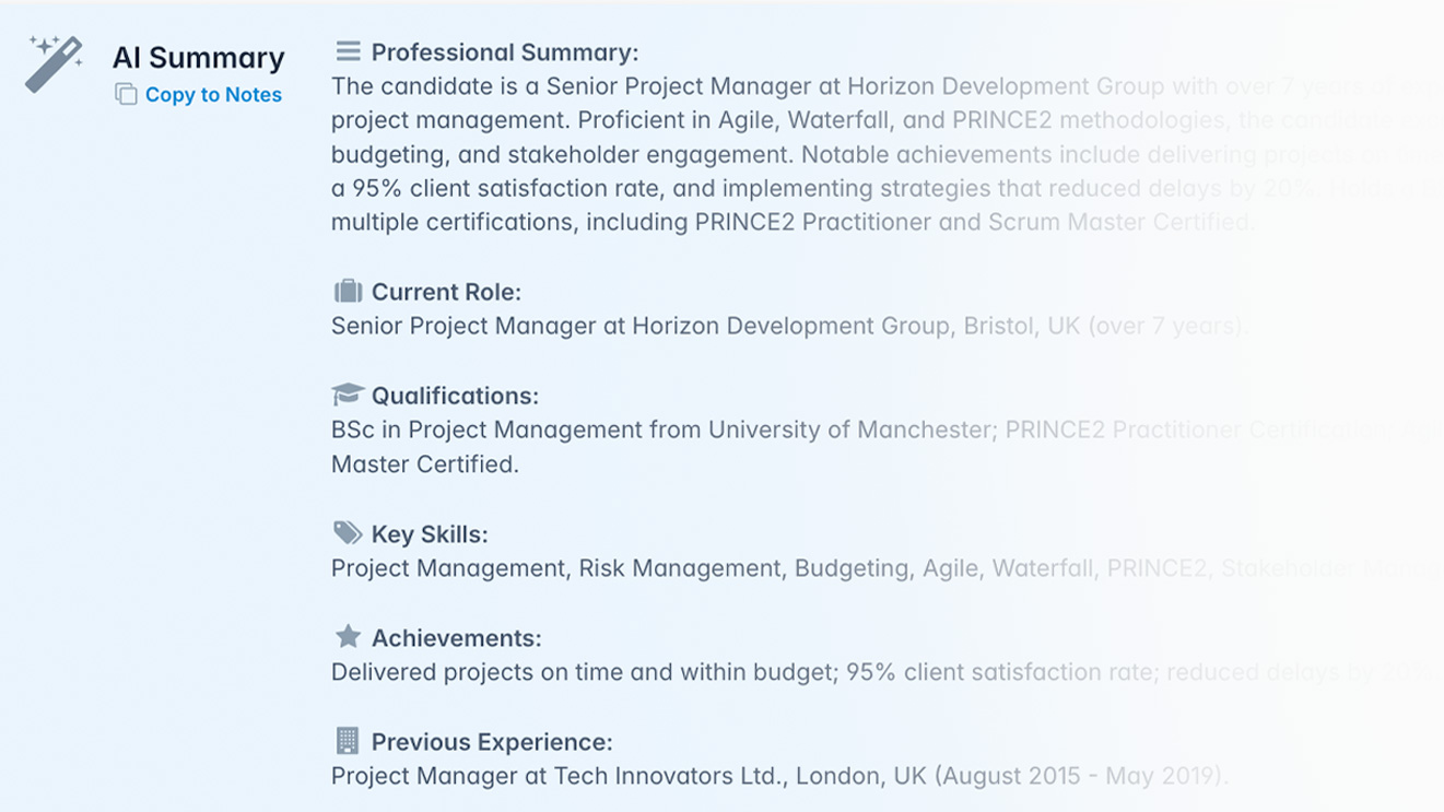 AI generated CV summary