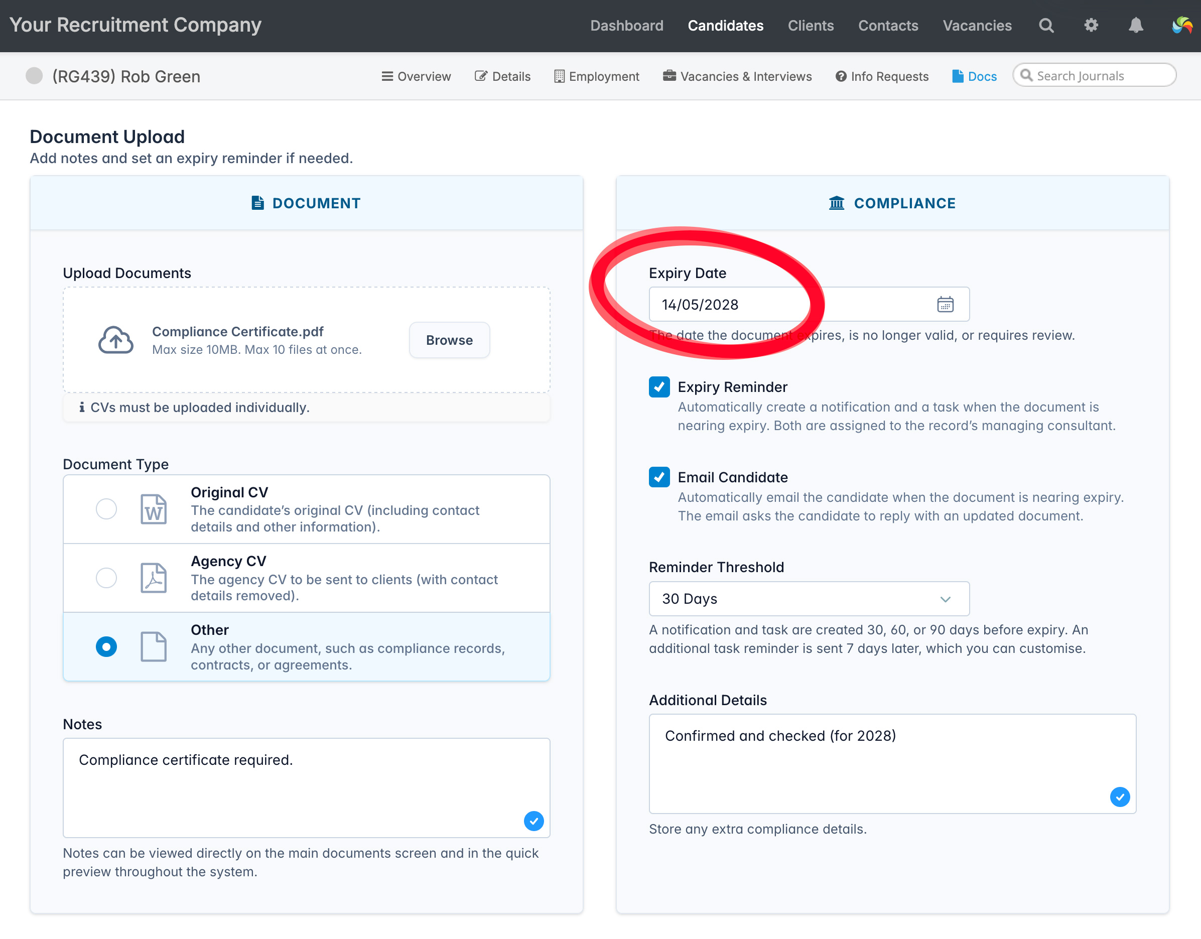 Document tracking screen